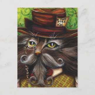 Cartão Postal Alice Gata Mad Hatter Arte Fantástica em Maravilha