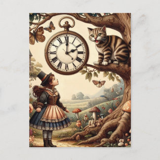 Cartão Postal Alice & Gato de Cheshire: Fantasia Caprichosa do P