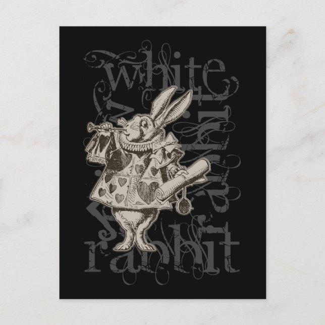 Cartão Postal Alice In Wonderland White Rabbit Grunge (Solteiro) (Frente)