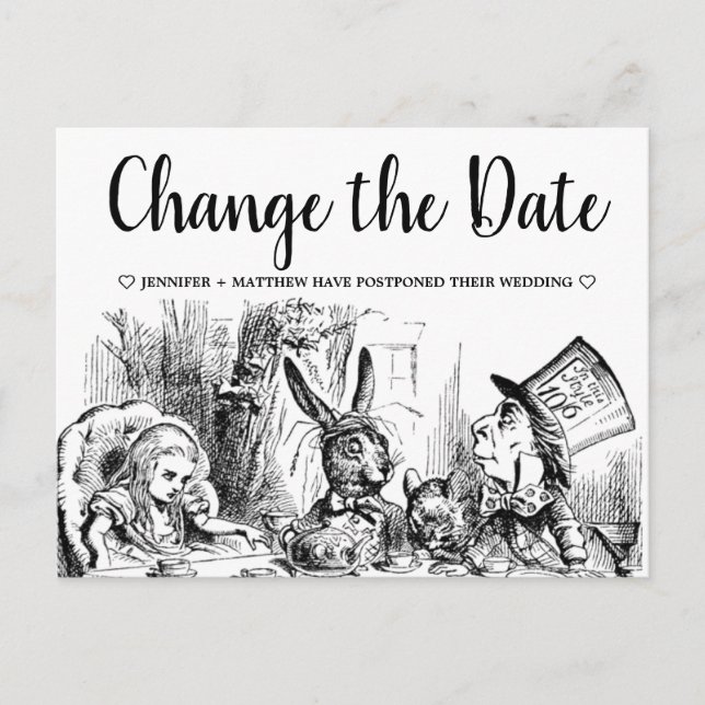 Cartão Postal Alice no Casamento das Maravilhas Muda a Data (Frente)