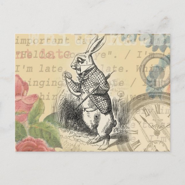 Cartão Postal Alice no Coelho Branco na Arte Maravilha (Frente)