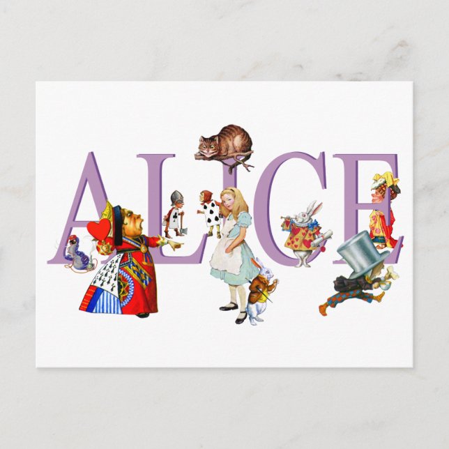 Cartão Postal Alice no País das Maravilhas e Amigos (Frente)