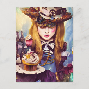 Cartão Postal Alice Steampunk Com Cupcakes