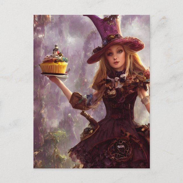 Cartão Postal Alice Steampunk Com Um Cupcut (Frente)