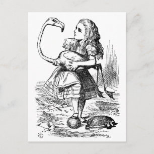 Cartão Postal Alice tentando jogar croquete com um flamingo