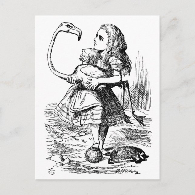 Cartão Postal Alice tentando jogar croquete com um flamingo (Frente)