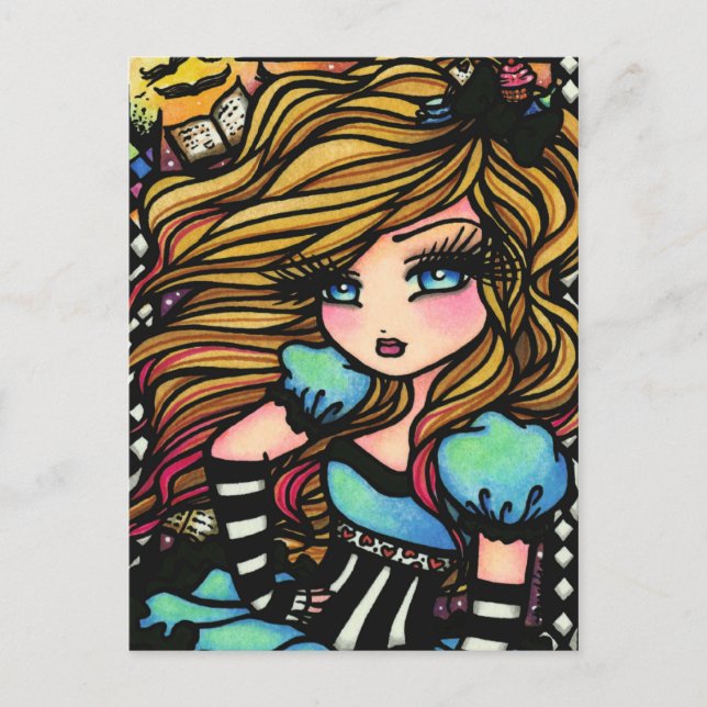 Cartão Postal Alice Wonderland Hearts Fairy Fantasy Art Girl (Frente)