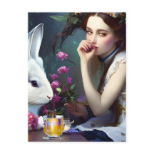 Alices Tea Party With Rabbit Postcard