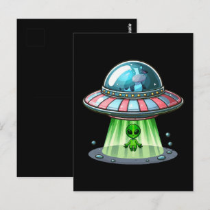 Cartão Postal Alienígena Abduzindo Vaca