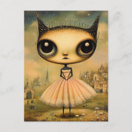 Cartão Postal Alienígena Adorável em um Vestido Rosa