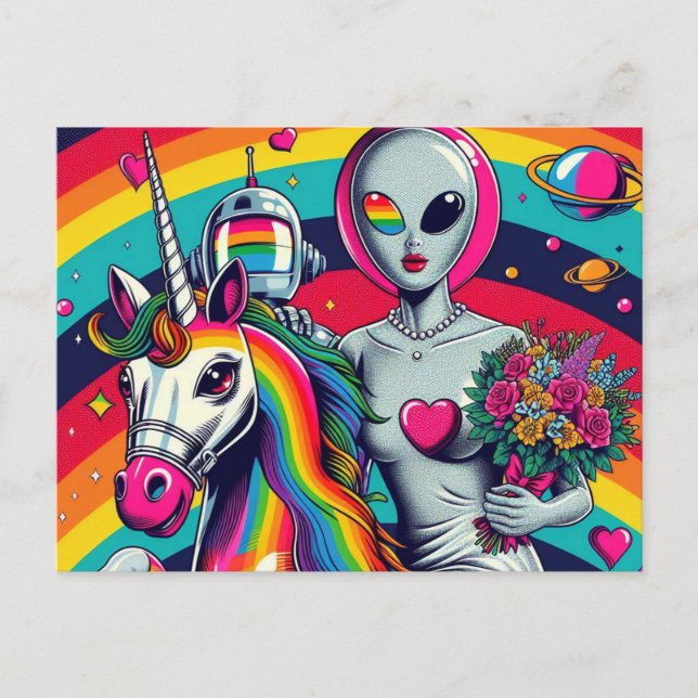 Cartão Postal Alienígena Bride em um Unicórnio (Frente)