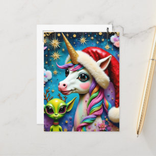 Cartão Postal Alienígena de Natal e Unicórnio