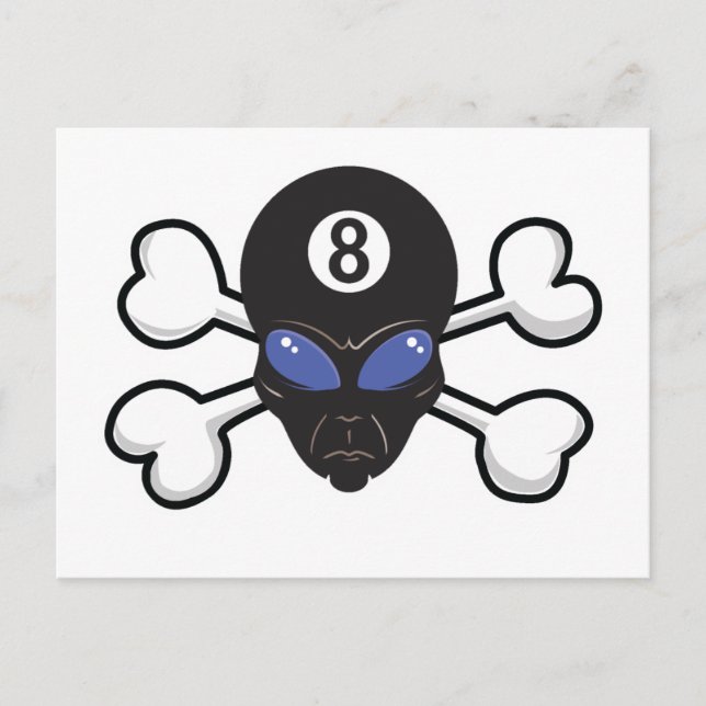 Cartão Postal alienígena de oito bolas Caveira e Crossbones (Frente)