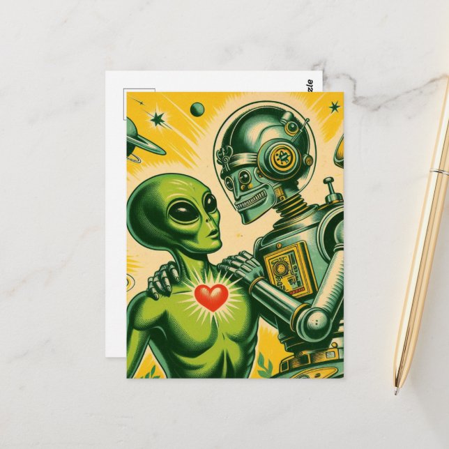 Cartão Postal Alienígena e Amor Retroativo Robô (Frente/Verso In Situ)