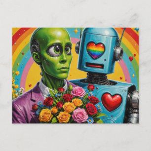 Cartão Postal Alienígena e Casal robô