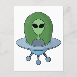 Cartão Postal Alienígena em sua nave espacial