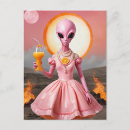 Cartão Postal Alienígena Engraçada Com Suco Laranja Queimando De