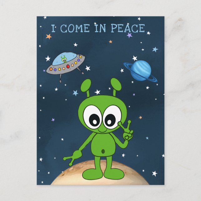 Cartão Postal Alienígena Espacial de Desenho Animado Fofo Eu Ven (Frente)