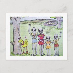Cartão Postal Alienígena Familiar Saindo Bem