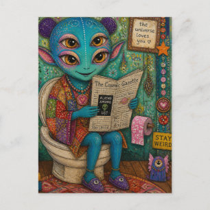 Cartão Postal Alienígena Surrealista no Banheiro