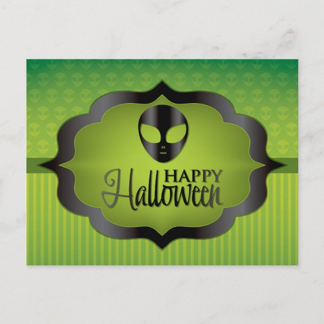 Cartão Postal Alienígena verde Halloween (Frente)