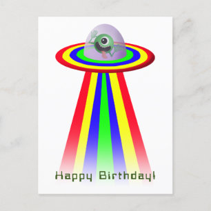 Cartão Postal Alienígena Vindo ao Aniversário