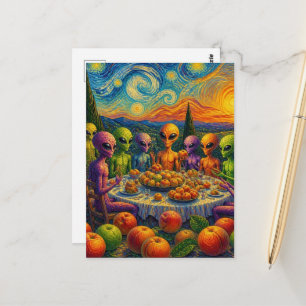 Cartão Postal Alienígenas Com Pêssegos por Faux Van Gogh 