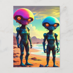 Cartão Postal Aliens Espaciais Robóticos Metálicos Estranhos