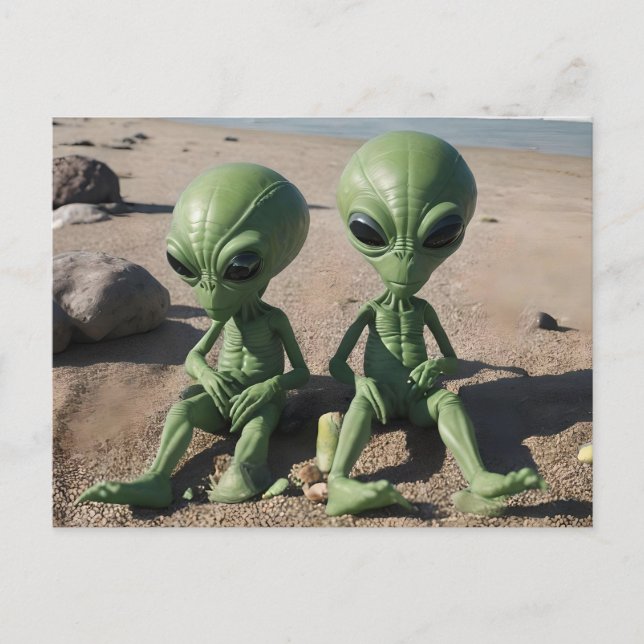 Cartão Postal aliens na praia (Frente)