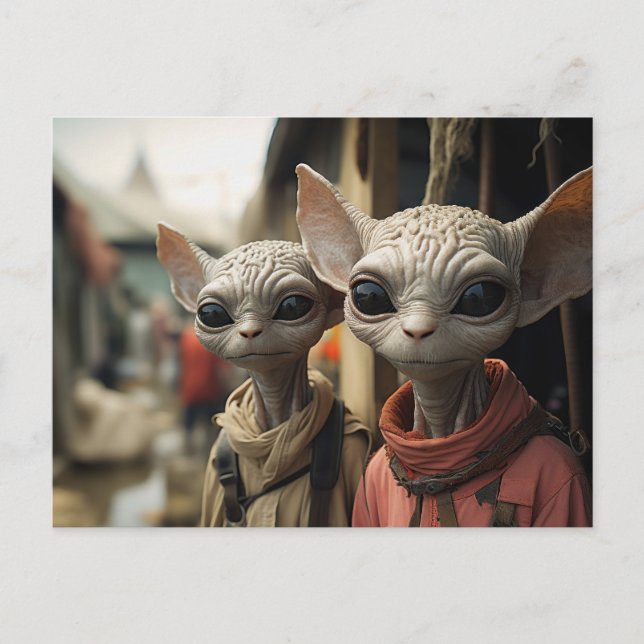 Cartão Postal Aliens Próxima Porta: Gatos Legal (Frente)