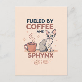 Cartão Postal Alimentado por Café e Arte de Gato Sphynx