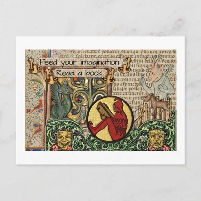 Cartão Postal Alimente sua imaginação: Ler um livro (Frente)