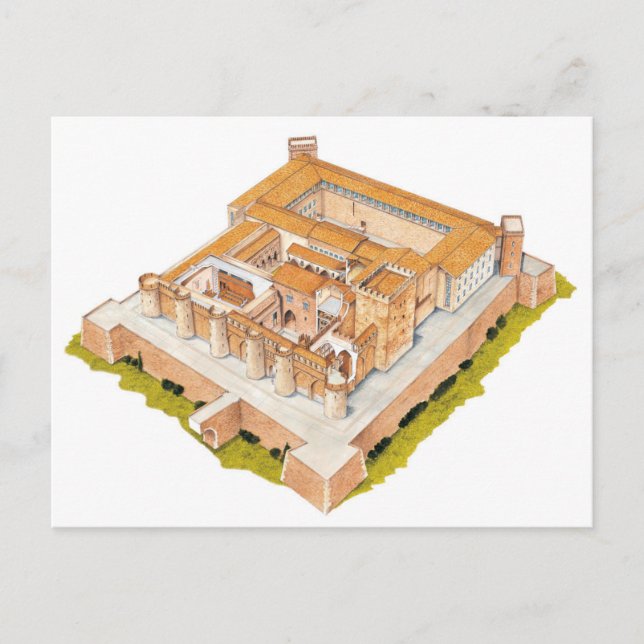 Cartão Postal Aljaferia. Espanha de Saragoça. Palácio islâmico (Frente)
