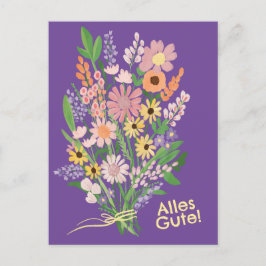 Cartão Postal Alles Gute Wildblumen süß Gouache Glückwunsch