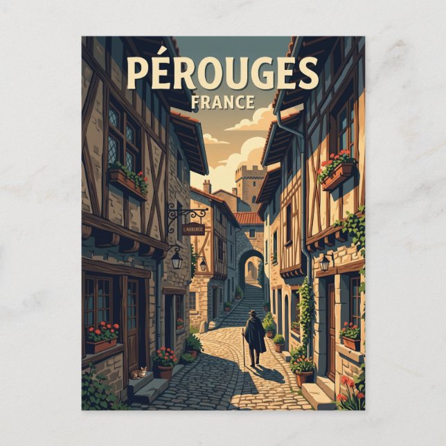 Cartão Postal Alley Medieval de Pérouges França (Frente)
