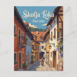 Cartão Postal Alley Velho da Cidade de Škofja Loka Eslovênia