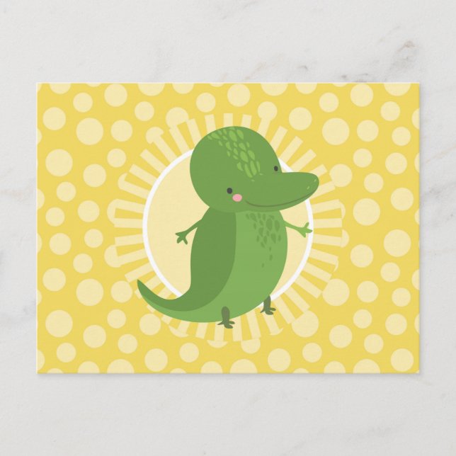 Cartão Postal Alligador Cinto - Crocodilo Verde Amarelo Engraçad (Frente)