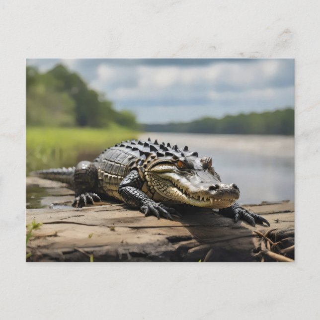 Cartão Postal Alligator americano em terra na lua de cheio notur (Frente)