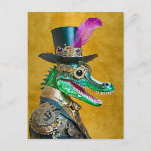 Cartão Postal Alligator Animal do Partido Steampunk do Mardi Gra
