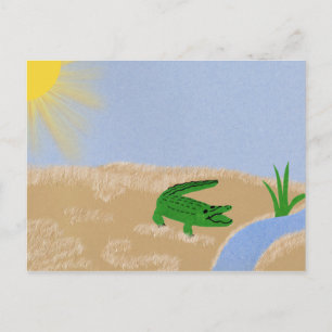 Cartão Postal Alligator Green Whimsical Cartoon Art