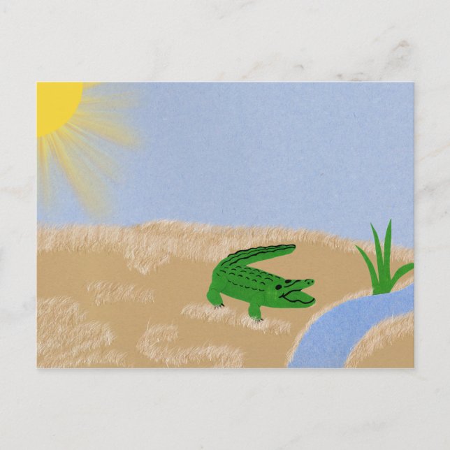 Cartão Postal Alligator Green Whimsical Cartoon Art (Frente)