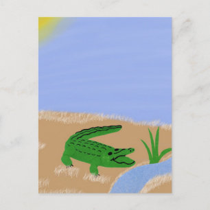 Cartão Postal Alligator Green Whimsical Cartoon Art