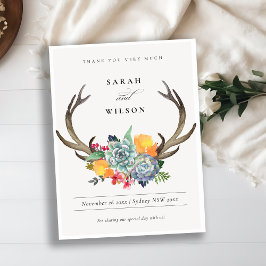 CARTÃO POSTAL ALLURE FLORAL SUCCULENT ANTLER BOHEMIAN, OBRIGADO