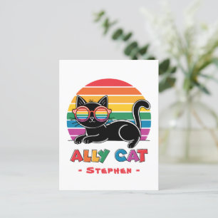 Cartão Postal Ally Cat - Gato Preto com Óculos Sunbow LGBTQ