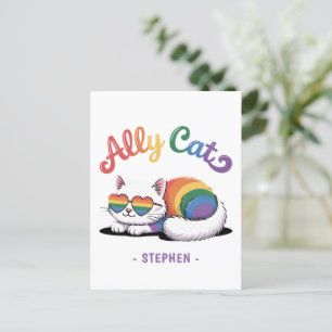 Cartão Postal Ally Cat - Orgulho LGBTQ de Gato Branco Gato-Branc