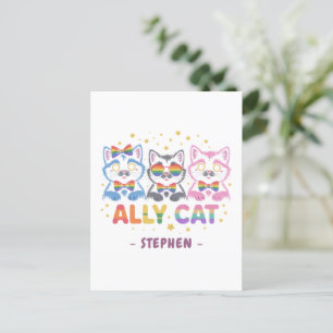 Cartão Postal Ally Cat - Orgulho LGBTQ de Gato Colorido