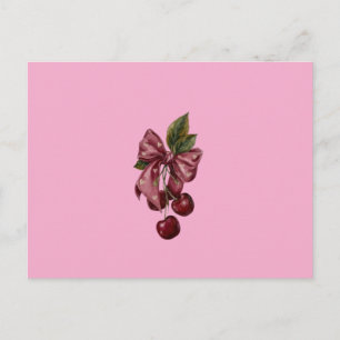 Cartão Postal Almofada Lombar com Laço Rosa e Cereja Coquette