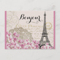 Alô Colagem Vintage da Torre Eiffel com Flores
