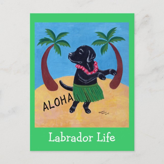 Cartão Postal Aloha Black Labrador (Frente)
