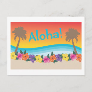 Cartão Postal Aloha! Cena tropical do pôr do sol do Havaí